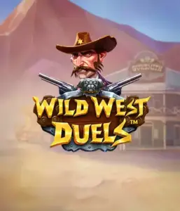  Dive into the daring world of "Wild West Duels" by Pragmatic Play, featuring a tough gunslinger ready for a showdown. The image displays a fierce cowboy with crossed pistols, set against a desert backdrop. His sharp gaze and elaborate attire capture the essence of the Old West. The game's title is boldly presented in an ornate font, enhancing the exciting theme. 